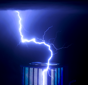 A lightning strike hitting an HVAC unit