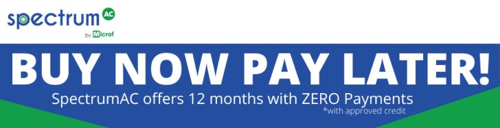 Spectrum AC by Microf Promo graphic detailing 12 months with zero payments